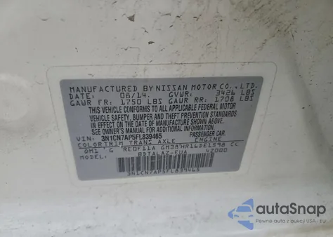 2015 Nissan Versa S z USA, uszkodzony, nr VIN 3N1CN7AP5FL839465